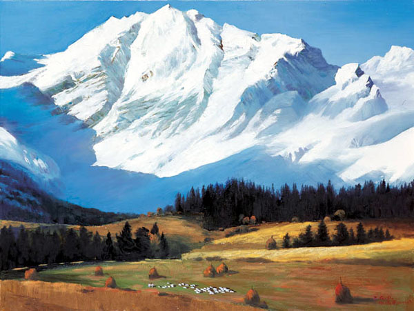 著名画家张国平先生油画作品欣赏《雪山情》2006年 80x60