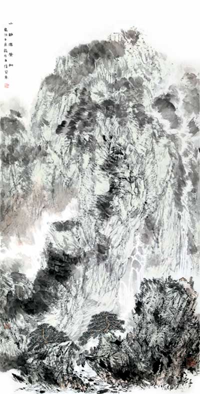 画家王俊国画山水作品欣赏-山静瀑声朗王俊,1963年生于山西代县,1986