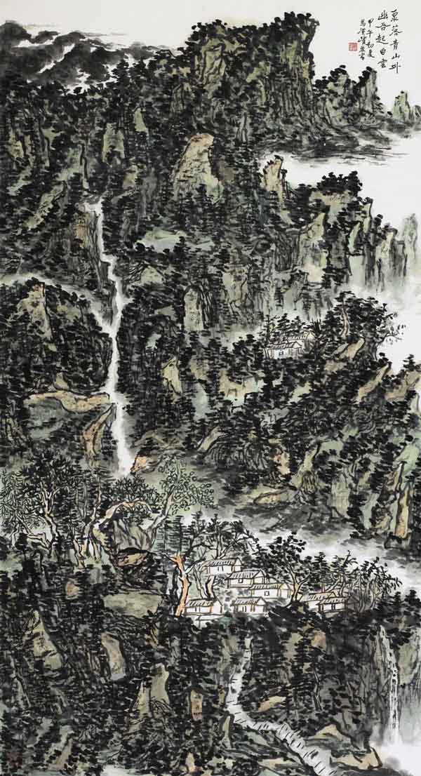 马汉跃作品泉落青山外 纸本设色 180x97 2014年
