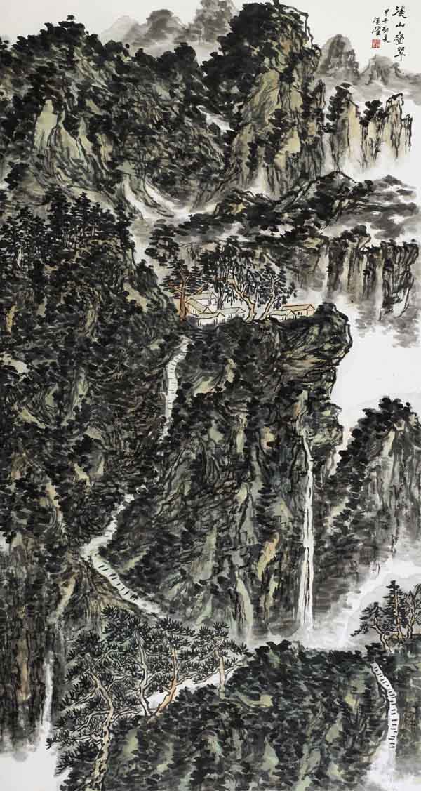 马汉跃作品溪山叠翠 纸本设色 180x97 2014年