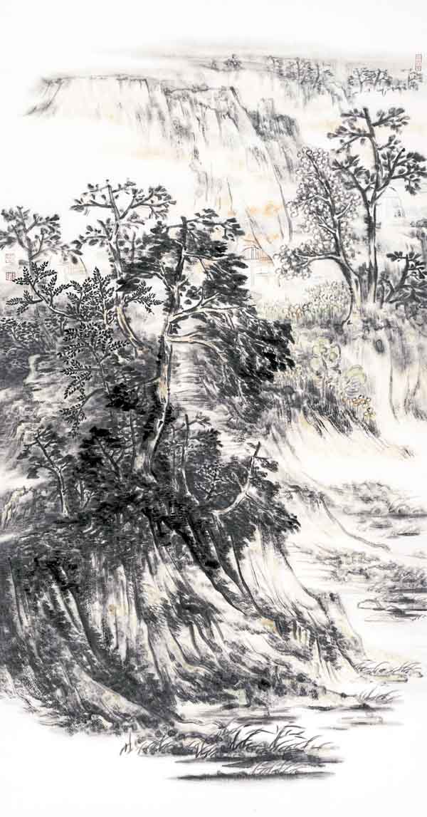 中国山水画家张永乾作品:雨润山涧69+138