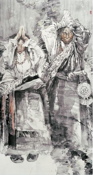 孟旭耀写意人物画作品欣赏-祈盼 180cm×96cm