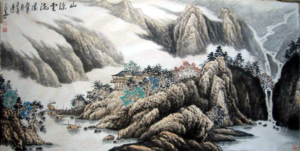 边久华山水画：《山深云满屋》作品规格：139x68(cm)