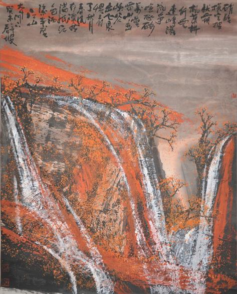 史春坡作品-峭壁横空披秋霜癸末年128x96