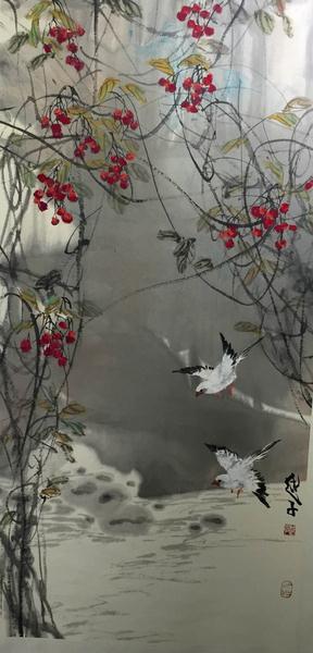 陆越子花鸟画精品展在扬州举办 省美协副秘书长佘玉奇致辞