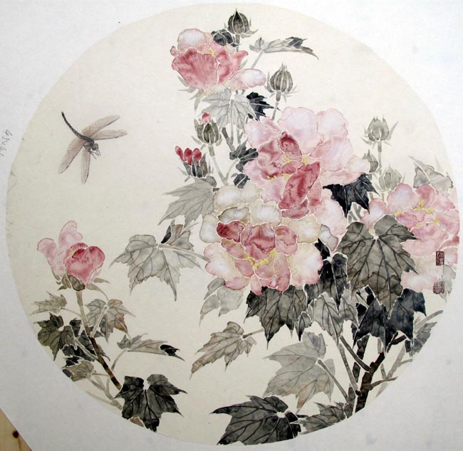 青年艺术家靳瑞强作品:牡丹蜻蜓图