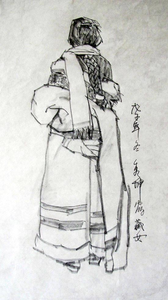 杨秀坤先生速写作品《美丽的藏女》