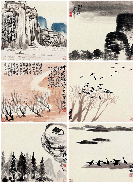齐白石 咫尺天涯——山水12开册页31.5×35cm 1931年(2016年保利1.955亿元成交,2011年嘉德1.94亿元成交,1994年嘉德517万元成交)
