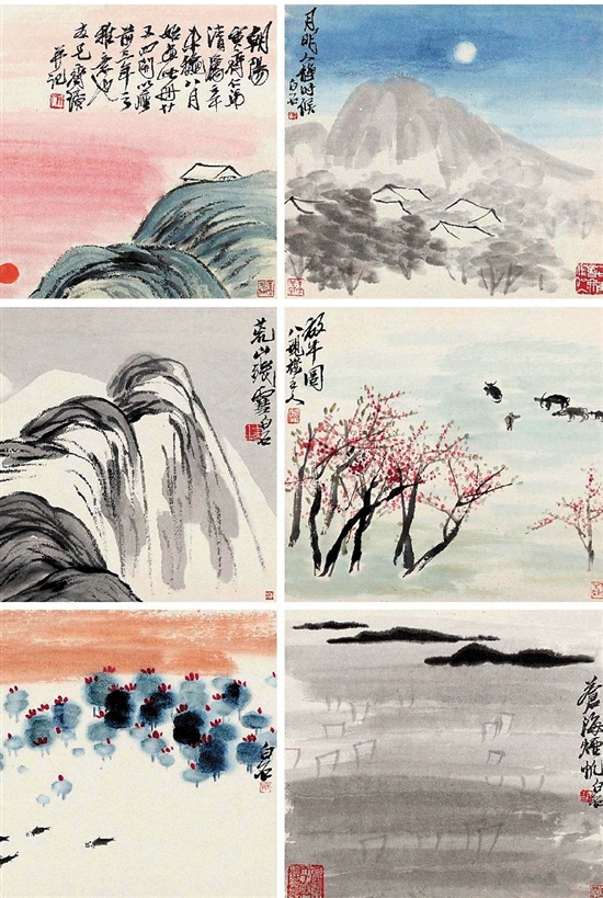齐白石 咫尺天涯——山水12开册页31.5×35cm 1931年(2016年保利1.955亿元成交,2011年嘉德1.94亿元成交,1994年嘉德517万元成交)