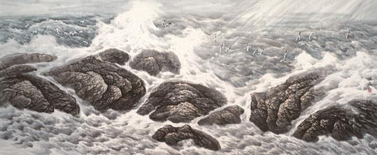 唐风美术馆“沧海潮音——海洋画派创始人宋明远作品展”开幕