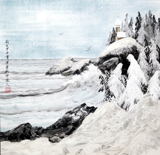 刘坤 春潮瑞雪起渔歌 68×68cm 2014年