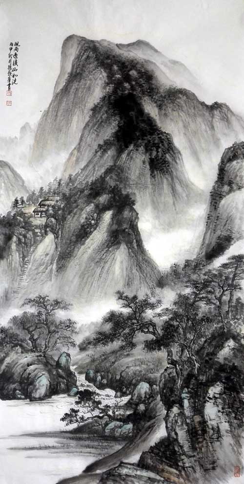 孙超峰山水画作品：风雨过后山如洗2016年68cm×136cn